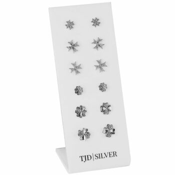 (SES094) Rhodium Plated Sterling Silver 6 Pairs Mixed Cross And Clover CZ Stud Set