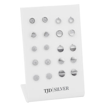 (SES105) Rhodium Plated Sterling Silver Mixed 10 Pairs Of Flat Round Stud Earrings