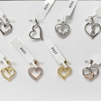 (SET0151) Rhodium, Rose and Yellow Plated Sterling Silver Heart Pendants x 12