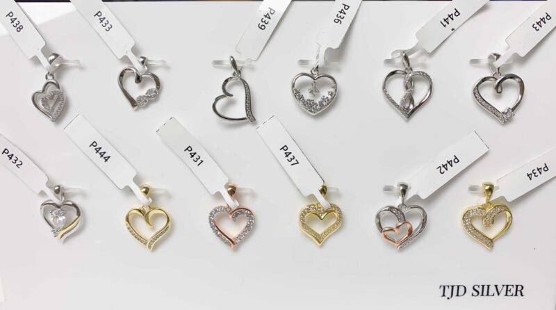 (SET0151) Rhodium, Rose and Yellow Plated Sterling Silver Heart Pendants x 12