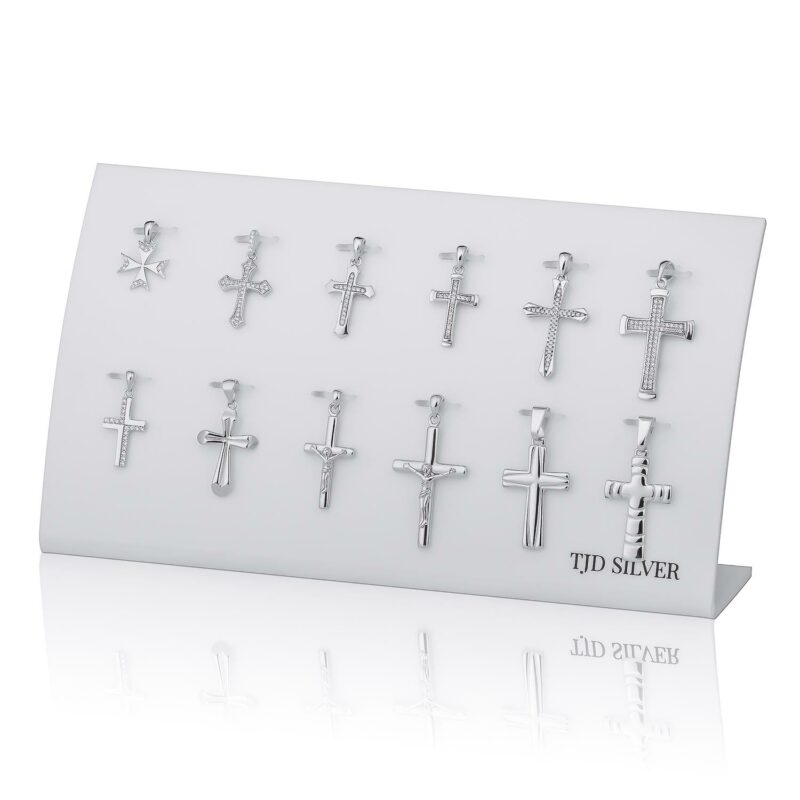 (SET060) Rhodium Plated Sterling Silver Cross Pendant Set - 12 Pieces