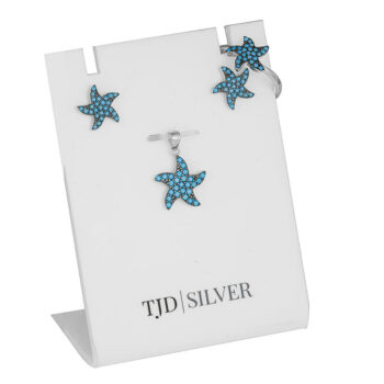 (SET107) Rhodium Plated Sterling Silver Turquoise Star Fish CZ Matching Set