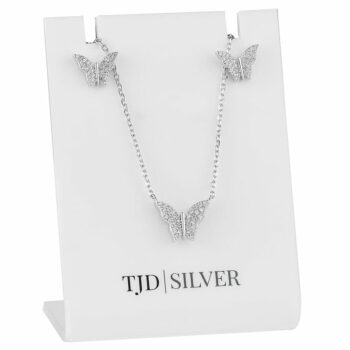 (SET115) Rhodium Plated Sterling Silver Butterfly CZ Matching Set