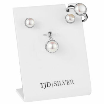 (SET121) Rhodium Plated Sterling Silver Pearl Matching Set