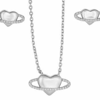 (SET129) Sterling Silver Heart In Circle CZ Matching Set