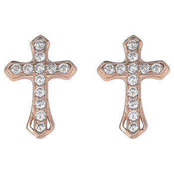 (ST102) Rhodium Plated OR Rose Plated Sterling Silver Cross Stud Earrings