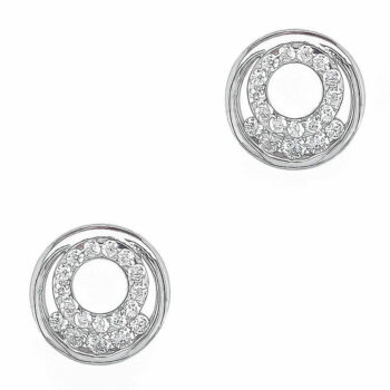 (ST148) Rhodium Plated Sterling Silver CZ Stud Earrings