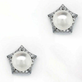 (ST165) Rhodium Plated Sterling Silver CZ Stud Pearl Earrings