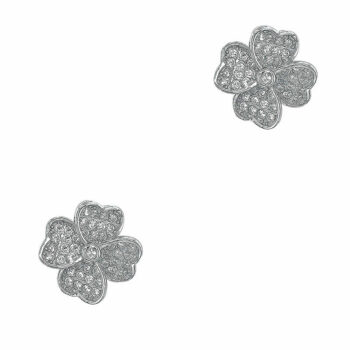 (ST179) Rhodium Plated Sterling Silver CZ Stud Earrings With Clover