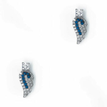 (ST185) Rhodium Plated Sterling Silver CZ Turquoise Wing Stud Earrings