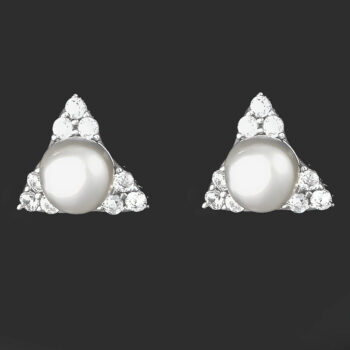 (ST217) Rhodium Plated Sterling Silver Pearl CZ Studs
