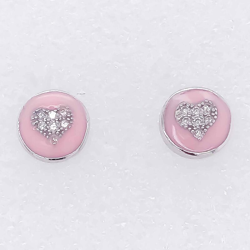(ST233P) Rhodium Plated Sterling Silver Heart CZ Stud Earrings