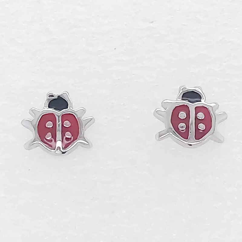 (ST238) Rhodium Plated Sterling Silver Ladybug CZ Stud Earrings