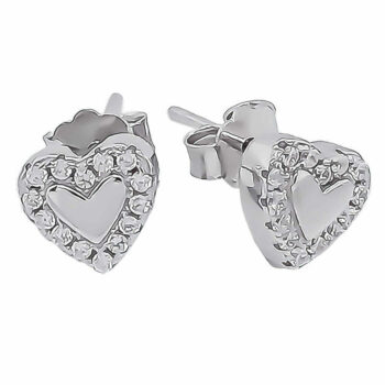 (ST249) Rhodium Plated Sterling Silver Heart Studs 7x7mm