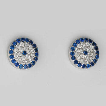 (ST277)9mm Rhodium Plated Sterling Silver Blue and Clear Evil Eye Stud Earrings