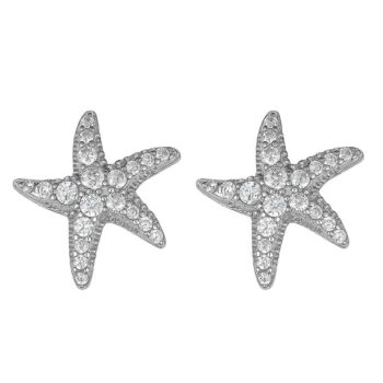(ST280) Rhodium Plated Sterling Silver Star Fish CZ Stud Earrings