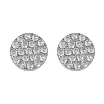 (ST282) Rhodium Plated Sterling Silver Pave Round CZ Studs Round CZ Stud Earrings