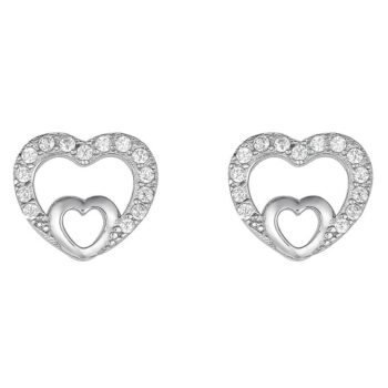 (ST284) Rhodium Plated Sterling Silver Heart CZ Stud Earrings