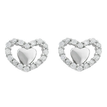 (ST285) Rhodium Plated Sterling Silver Heart CZ Stud Earrings