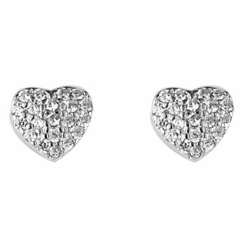 (ST286) Rhodium Plated Sterling Silver Pave Heart CZ Stud Earrings 6x5mm