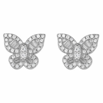 (ST289) Rhodium Plated Sterling Silver Butterfly CZ Stud Earrings