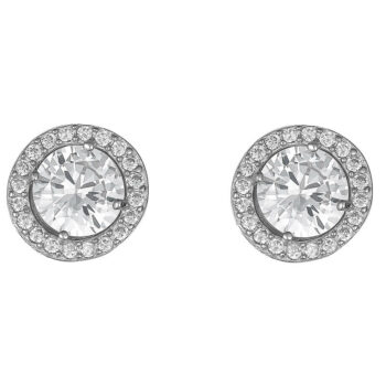 (ST290) Rhodium Plated Sterling Silver Round Halo CZ Studs Stud Earrings