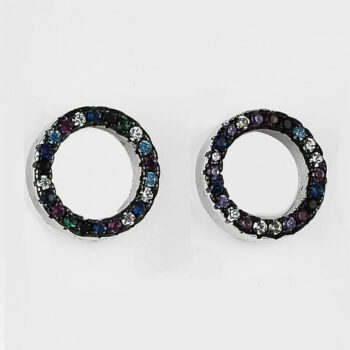 (ST297) Rhodium Plated Sterling Silver Multi Colour CZ Round Circle Stud Earrings