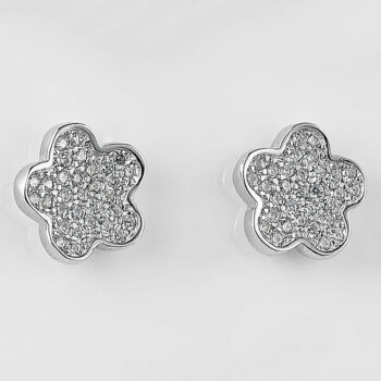 (ST303) Rhodium Plated Sterling Silver Flower CZ Stud Earrings Stud Earrings