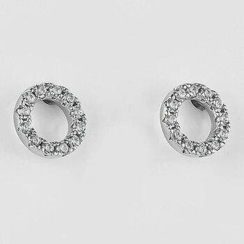 (ST309) Rhodium Plated Sterling Silver CZ Round Circle Stud Earrings