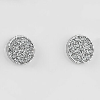 (ST310) Rhodium Plated Sterling Silver CZ Round Circle With Pave Set CZ Stud Earrings