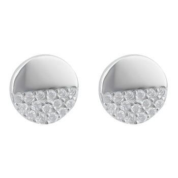 (ST313) Rhodium Plated Sterling Silver CZ Round Stud Earrings 8mm