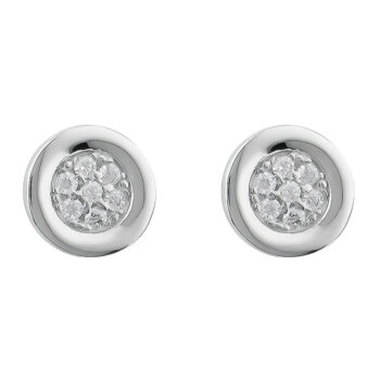 (ST322) Rhodium Plated Sterling Silver Round CZ Stud Earrings