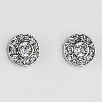 (ST324) Rhodium Plated Sterling Silver Round CZ Stud Earrings