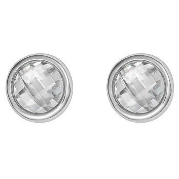 (ST326) Rhodium Plated Sterling Silver Round Faceted Stone Stud Earrings