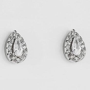 (ST327) Rhodium Plated Sterling Silver Tear Drop Pear Shaped CZ Stud Earrings