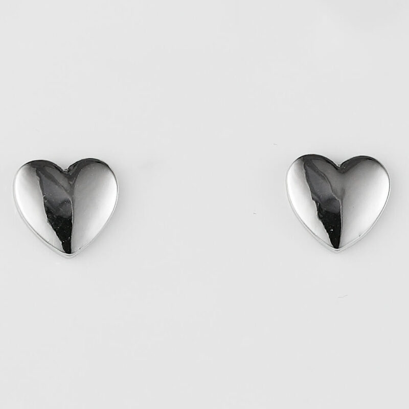 (ST328) Rhodium Plated Sterling Silver Plain Heart Stud Earrings