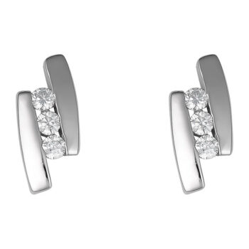 (ST329) Rhodium Plated Sterling Silver Three Row CZ Stud Earrings