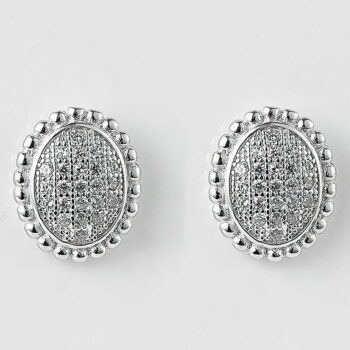 (ST331) Rhodium Plated Sterling Silver Oval CZ Stud Earrings