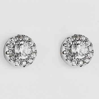 (ST334) Rhodium Plated Sterling Silver Round CZ Stud Earrings