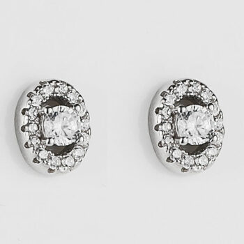 (ST335) Rhodium Plated Sterling Silver Oval CZ Stud Earrings