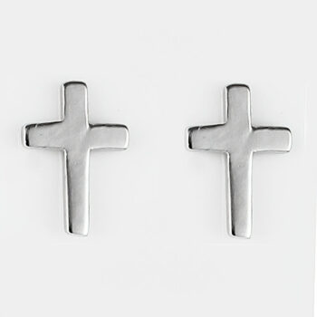 (ST337) Rhodium Plated Sterling Silver Plain Cross Stud Earrings