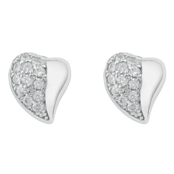 (ST341) Rhodium Plated Sterling Silver Heart CZ Stud Earrings