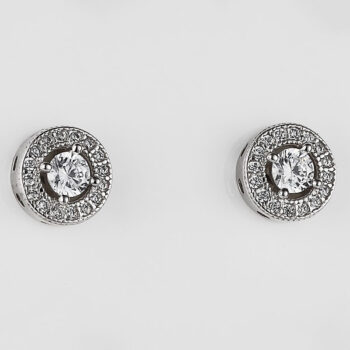 (ST343) Rhodium Plated Sterling Silver Round CZ Stud Earrings
