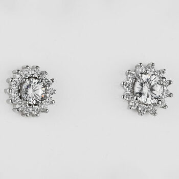 (ST346) Rhodium Plated Sterling Silver Round CZ Stud Earrings