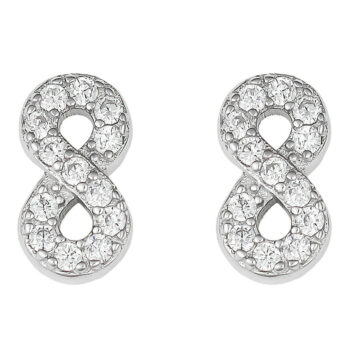 (ST349) Rhodium Plated Sterling Silver Small Infinity CZ Stud Stud Earrings