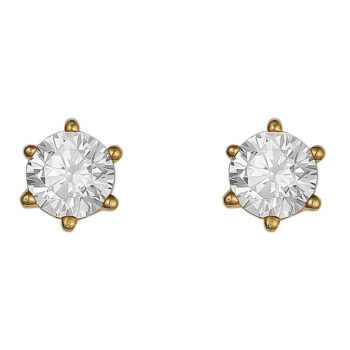 (STB04G) Gold Plated Sterling Silver Six Claw CZ Stud Earrings With Ball Screw Back