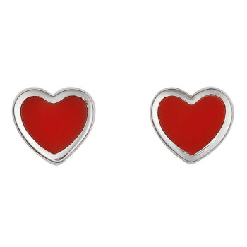 (STB05W) Rhodium Plated Sterling Silver Heart Stud Earrings With Ball Screw Back