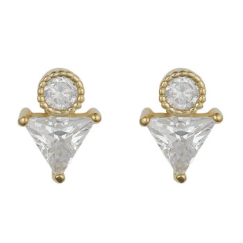 (STB06G) Gold Plated Sterling Silver CZ Triangle Stud Earrings With Ball Screw Back