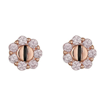 (STB08RP) Rose Plated Sterling Silver CZ Flower Stud Earrings With Ball Screw Back