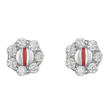 (STB08W) Rhodium Plated Sterling Silver CZ Flower Stud Earrings With Ball Screw Back